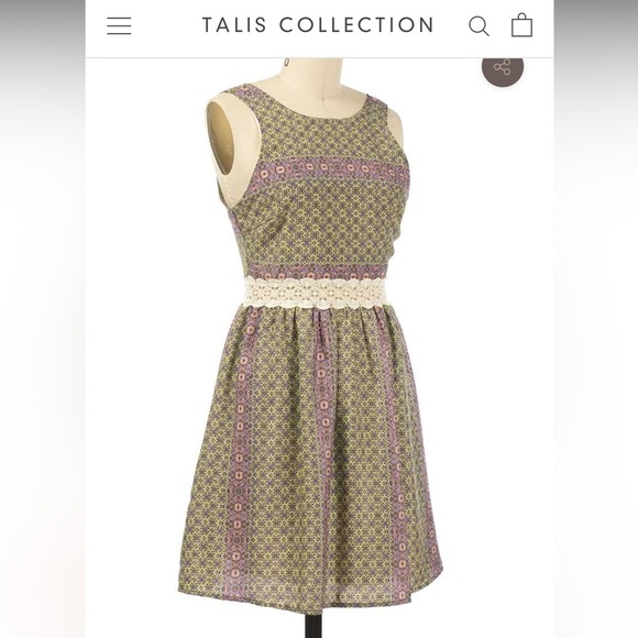 Everly Julia Lace Waist Skater Dress Floral Lace Green and Purple size Medium - Picture 14 of 15